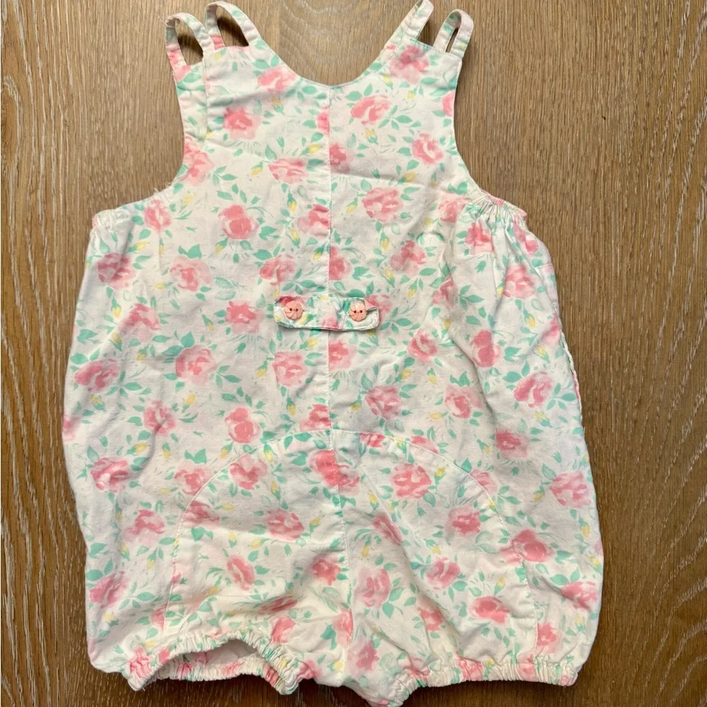 Mine Alone Floral Pastel Toddler Cotton Vintage 80s Romper With Pockets, 4T, EUC